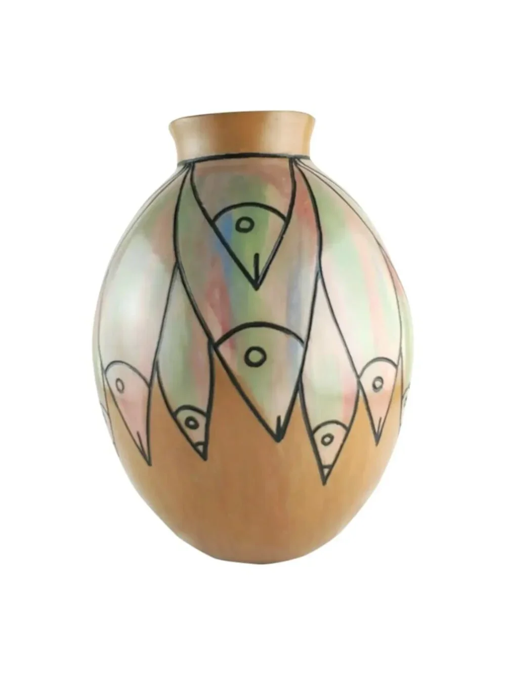 Vintage Peruvian Pottery Vase With Fish